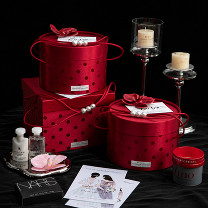 Luxury Floral Polka Dot Gift Box with Ribbon Handle, Bridesmaid Card & Premium Tissue Paper Filling – Round & Square Proposal Gift Box for Wedding, Bridal Shower, Birthday & Special Occasions