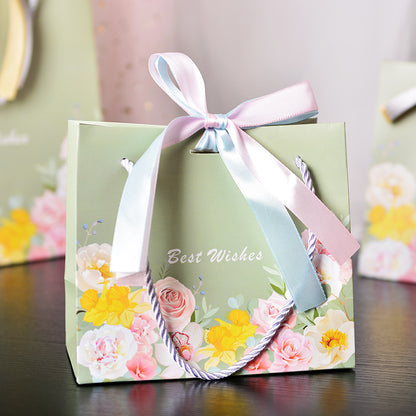 Blossom Pattern Gift Bag with Gold & Silver Ribbon