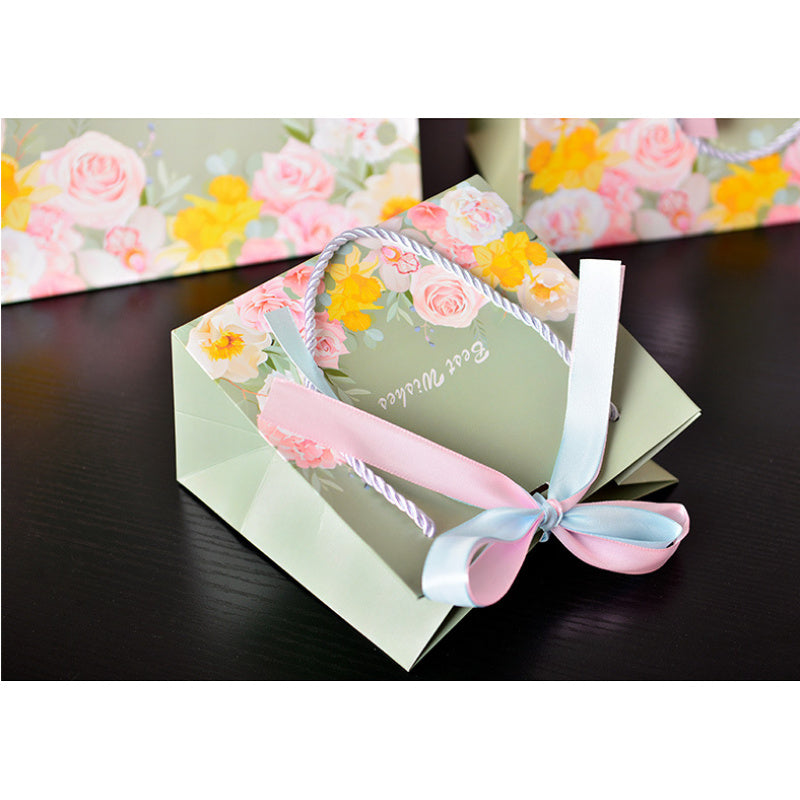Blossom Pattern Gift Bag with Gold & Silver Ribbon