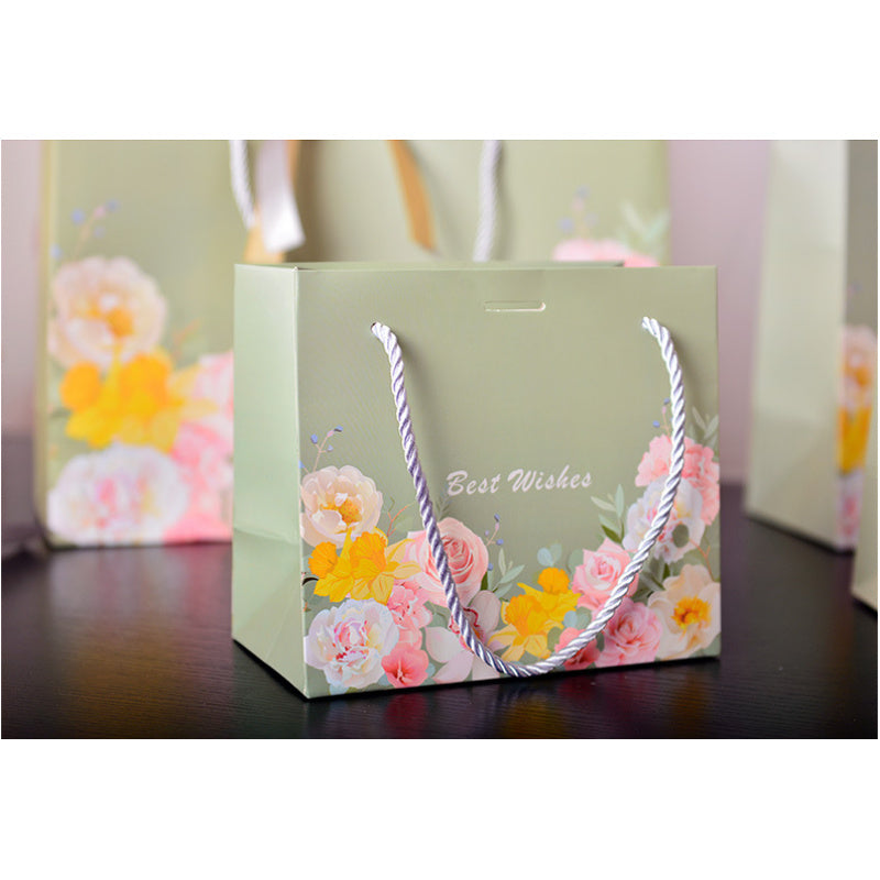 Blossom Pattern Gift Bag with Gold & Silver Ribbon