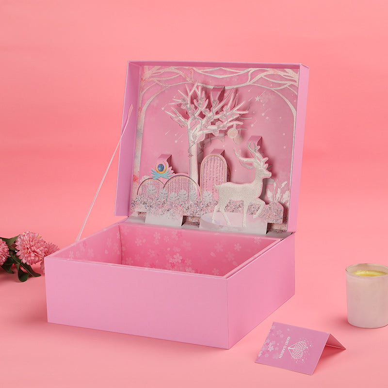 Pink Deer Forest 3D Pop-Up Gift Box