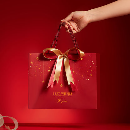 Shimmering Star Print Gift Bag with Golden Bow