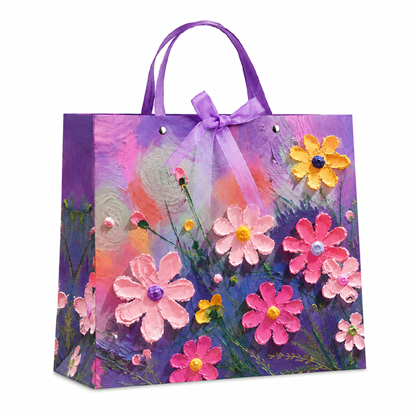 Purple Floral Oil Painting Gift Bag