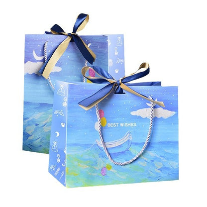 Gift Bag with Oil Painting Boat Pattern & Bow Decoration