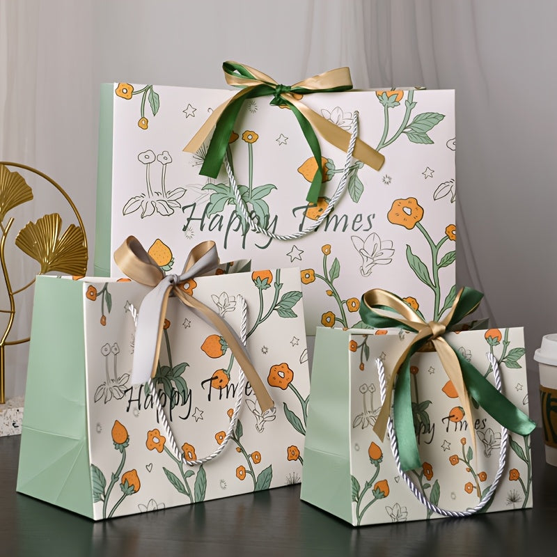 Small Strawberry Print Gift Bag with Gold & Green Bow