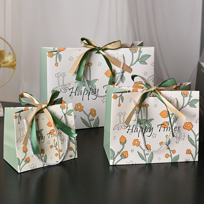 Small Strawberry Print Gift Bag with Gold & Green Bow