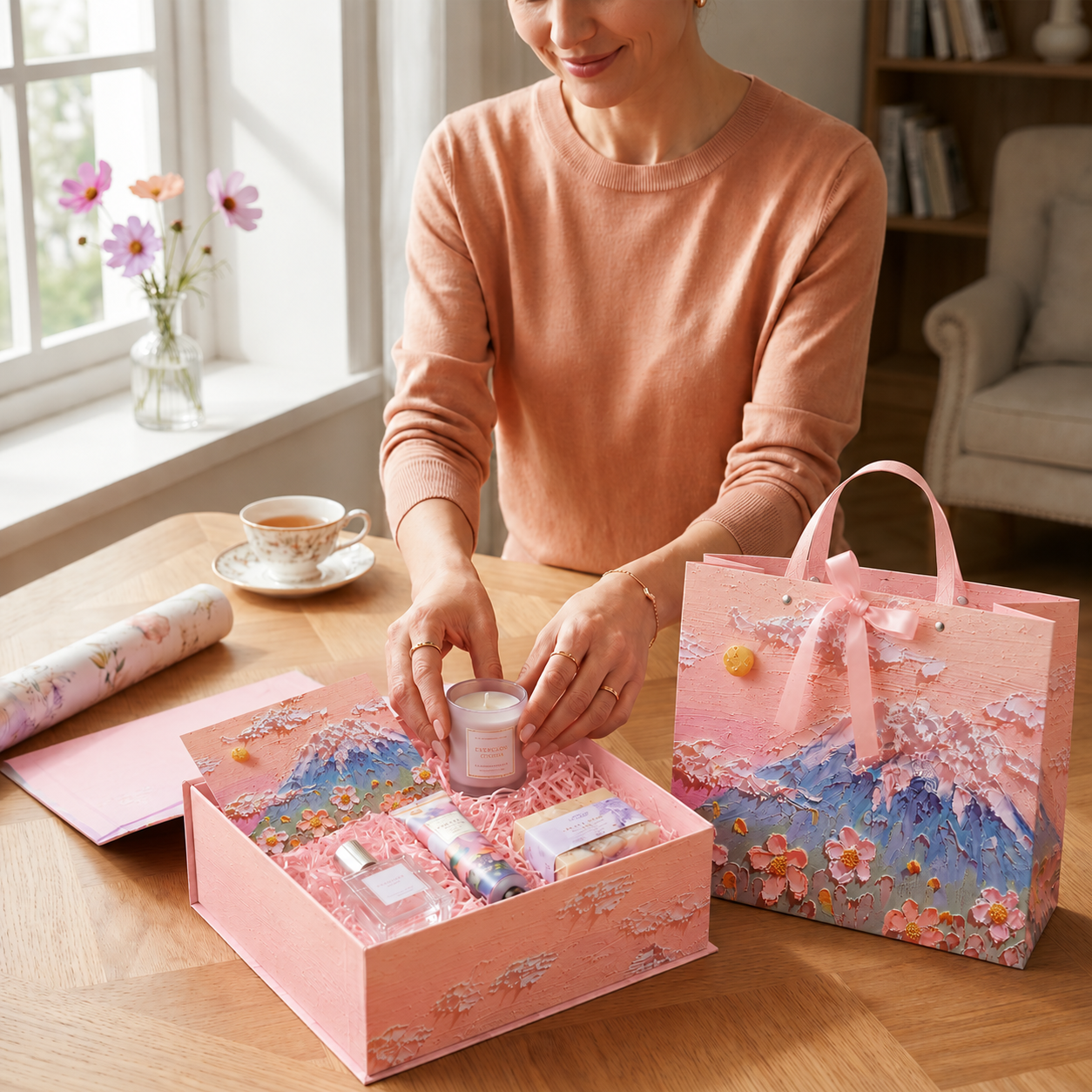 Pink Mountain Floral Art Print Gift Box Set