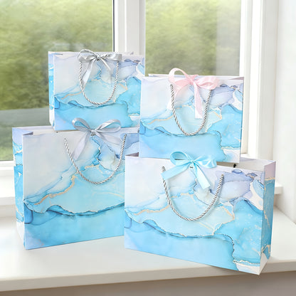 Blue Marble Print Gift Bag with Satin Bow Decoration