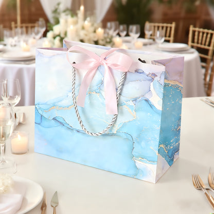 Blue Marble Print Gift Bag with Satin Bow Decoration