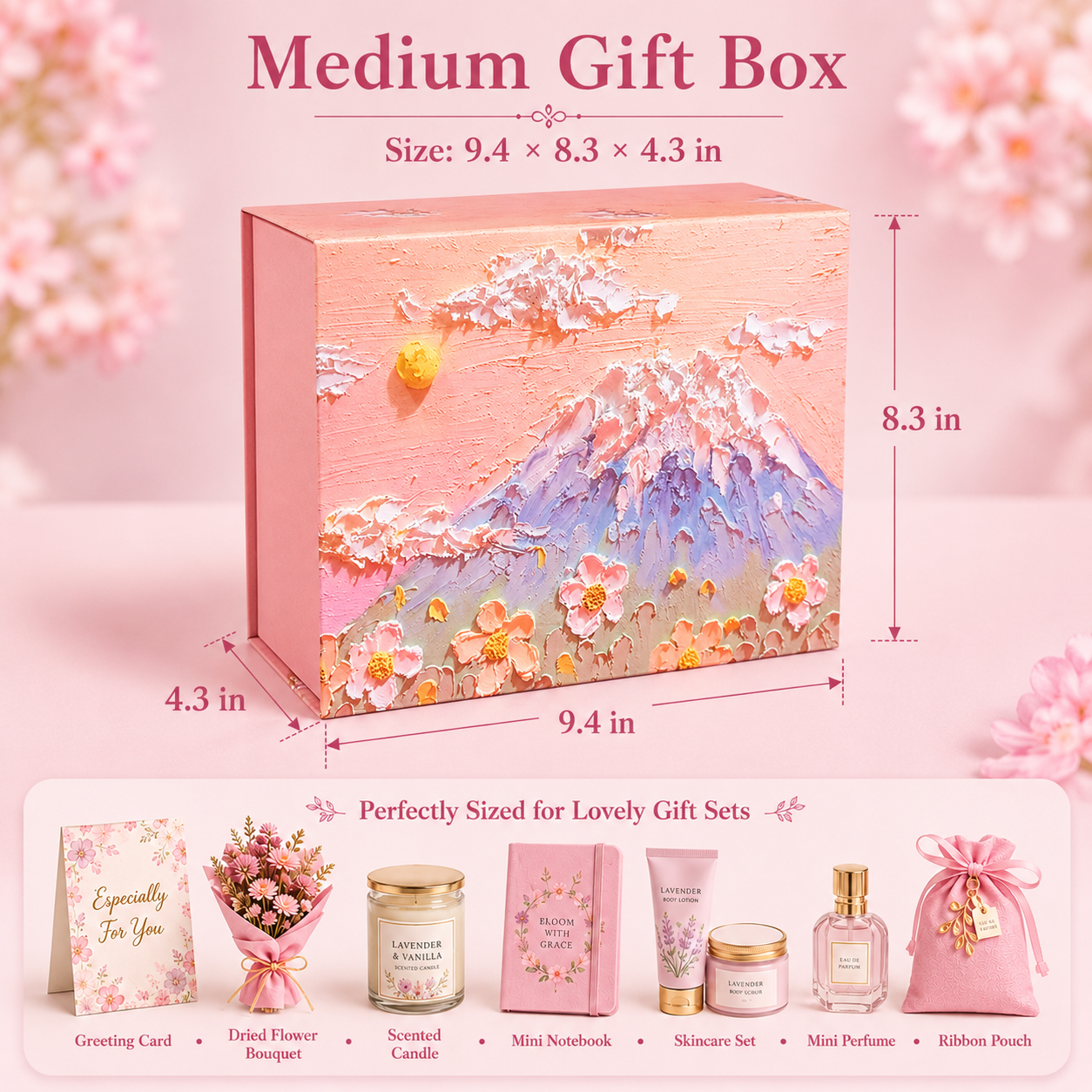 Pink Mountain Floral Art Print Gift Box Set