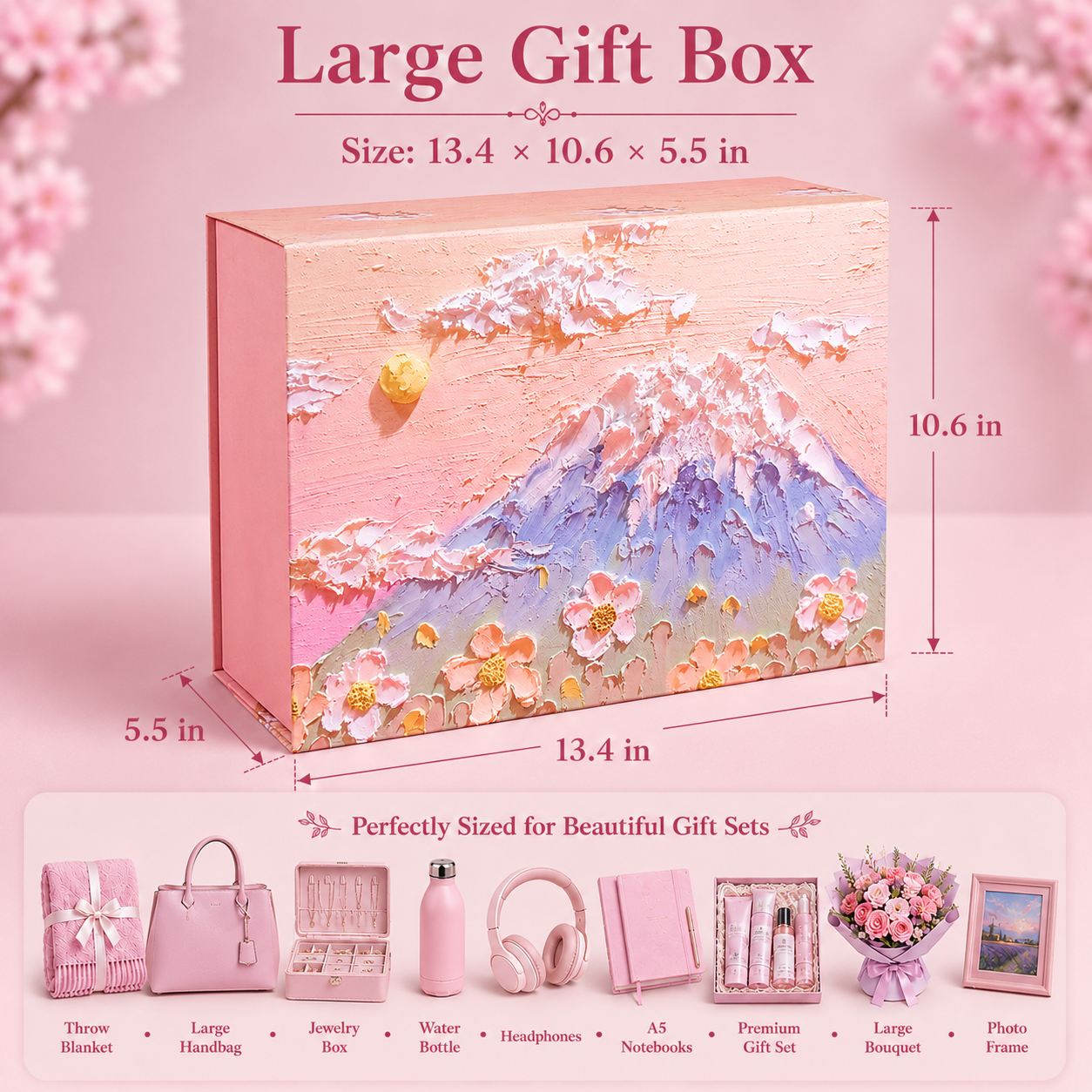 Pink Mountain Floral Art Print Gift Box Set