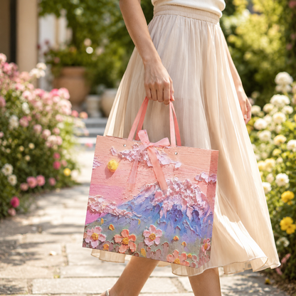 9-Pack Pink Mountain Floral Oil Painting Gift Bags