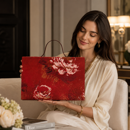Opulent Red Floral Gift Box with Handle
