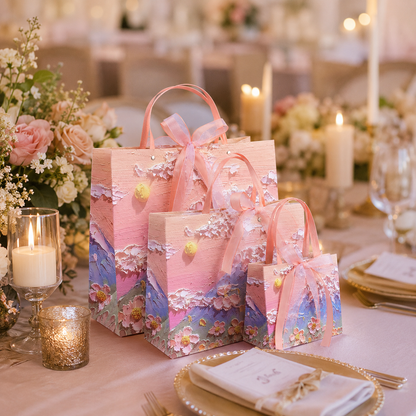 9-Pack Pink Mountain Floral Oil Painting Gift Bags