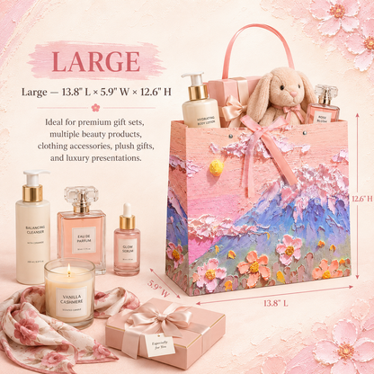 9-Pack Pink Mountain Floral Oil Painting Gift Bags