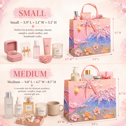9-Pack Pink Mountain Floral Oil Painting Gift Bags