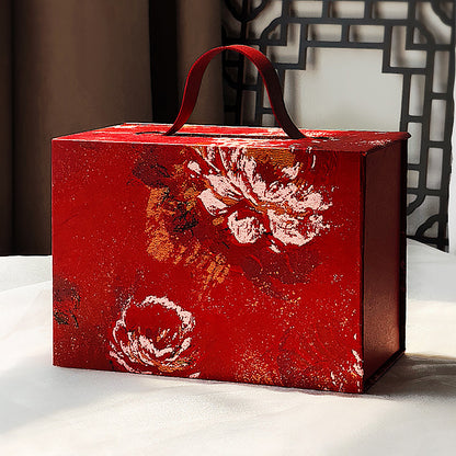 Opulent Red Floral Gift Box with Handle