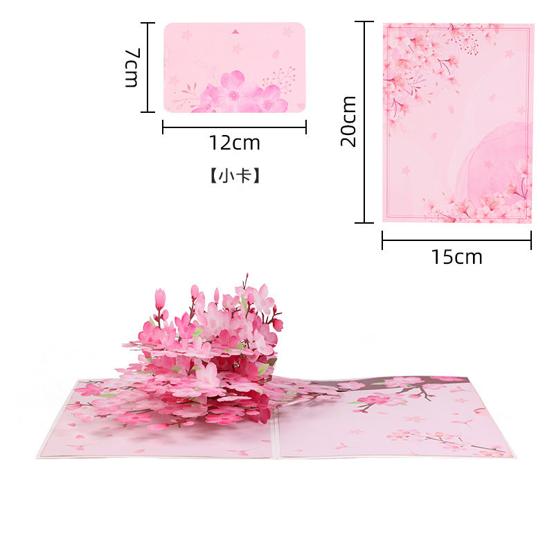 3D Peach Blossom Pop-Up Greeting Card with Note Card