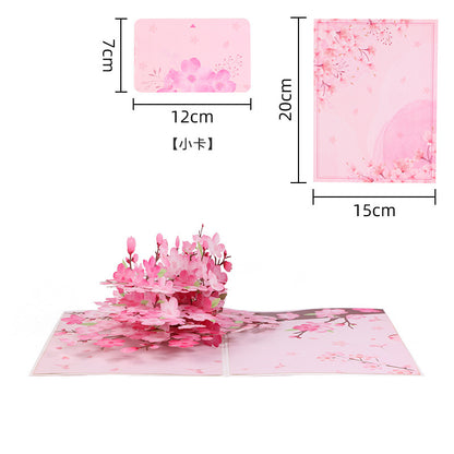 3D Peach Blossom Pop-Up Greeting Card with Note Card
