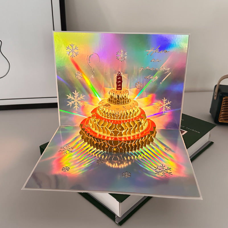 Music & Light-Up Holographic 3D Pop-Up Christmas Cake Card with Envelope