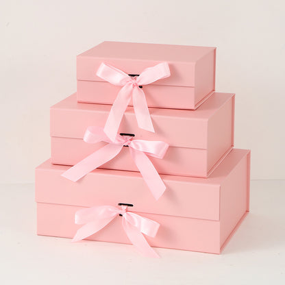 One-Piece Foldable Magnetic Gift Box with Ribbon Bow