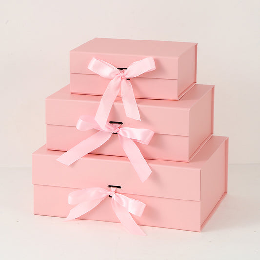 One-Piece Foldable Magnetic Gift Box with Ribbon Bow