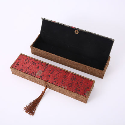 Chinese Calligraphy Brocade Jewelry Gift Box with Tassel