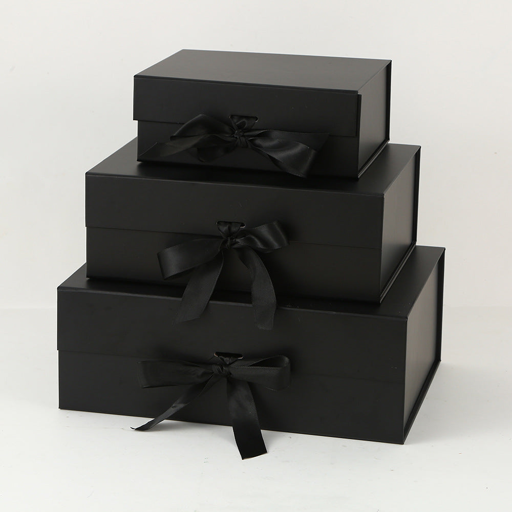 One-Piece Foldable Magnetic Gift Box with Ribbon Bow