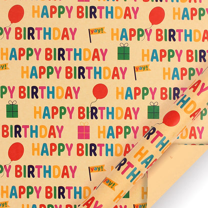 Birthday Kraft Wrapping Paper Set