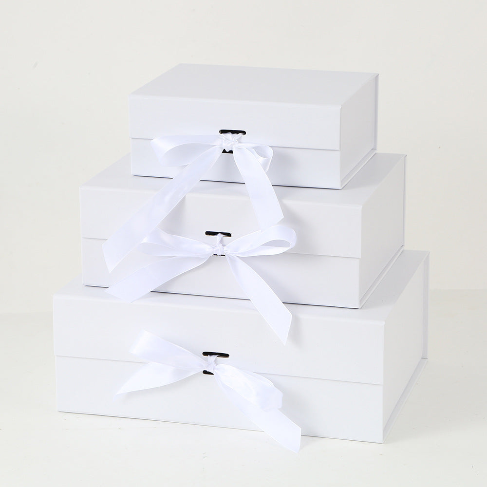 One-Piece Foldable Magnetic Gift Box with Ribbon Bow