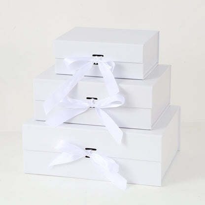One-Piece Foldable Magnetic Gift Box with Ribbon Bow