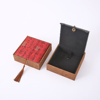 Chinese Calligraphy Brocade Jewelry Gift Box with Tassel