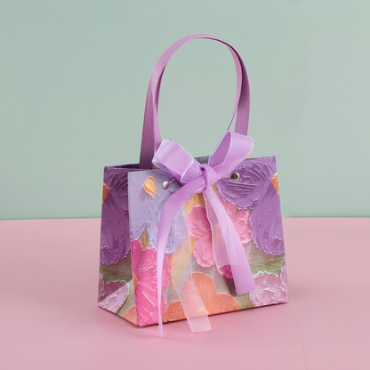 Purple & Pink Floral Oil Painting Gift Bag with Bow