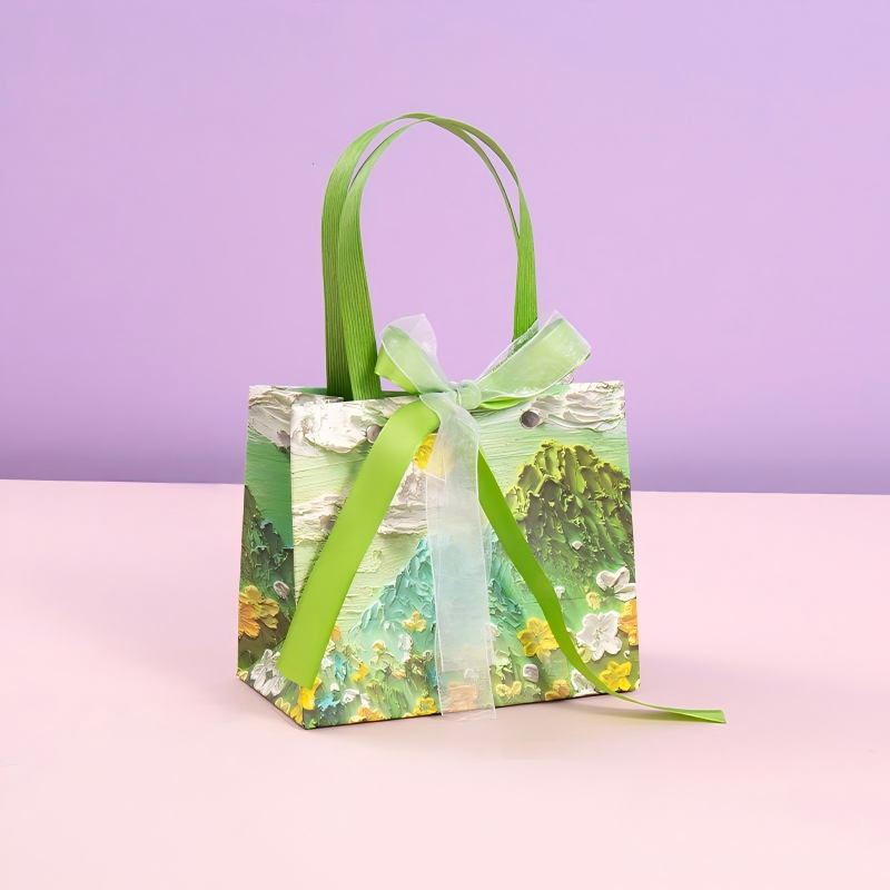 Green Mountain Landscape Print Gift Bag with Bow