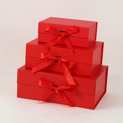 One-Piece Foldable Magnetic Gift Box with Ribbon Bow