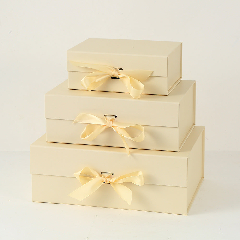 One-Piece Foldable Magnetic Gift Box with Ribbon Bow
