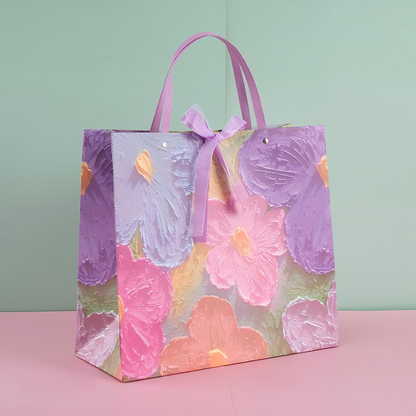Purple & Pink Floral Oil Painting Gift Bag with Bow