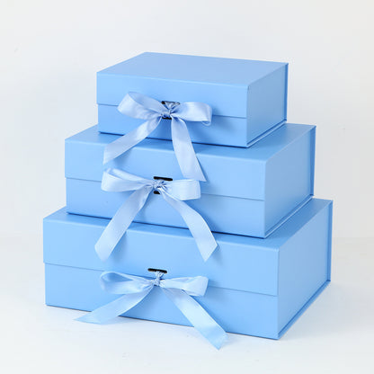 One-Piece Foldable Magnetic Gift Box with Ribbon Bow