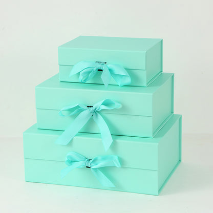 One-Piece Foldable Magnetic Gift Box with Ribbon Bow