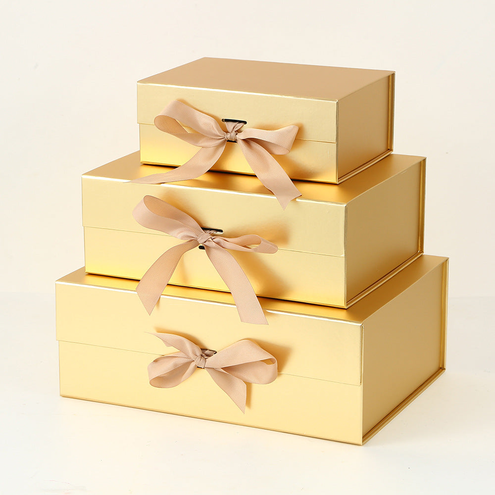 One-Piece Foldable Magnetic Gift Box with Ribbon Bow
