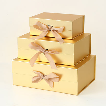 One-Piece Foldable Magnetic Gift Box with Ribbon Bow