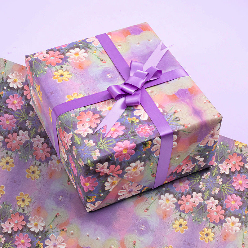 Premium Artistic Wrapping Paper - Hand-Painted Prints with Ribbon