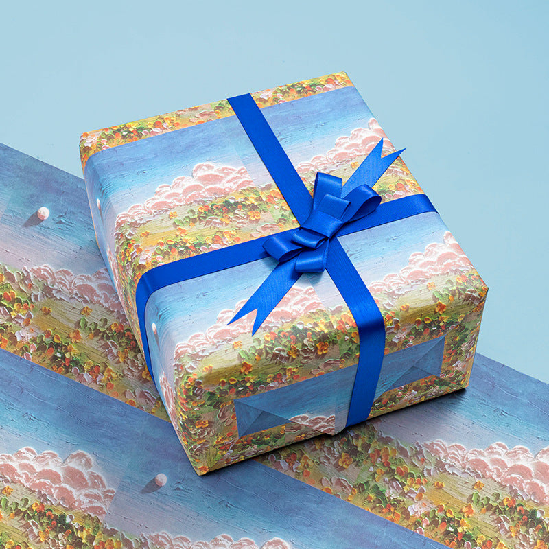 Premium Artistic Wrapping Paper - Hand-Painted Prints with Ribbon