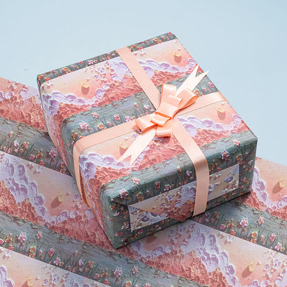 Premium Artistic Wrapping Paper - Hand-Painted Prints with Ribbon