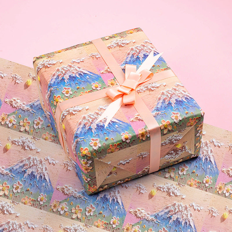Premium Artistic Wrapping Paper - Hand-Painted Prints with Ribbon