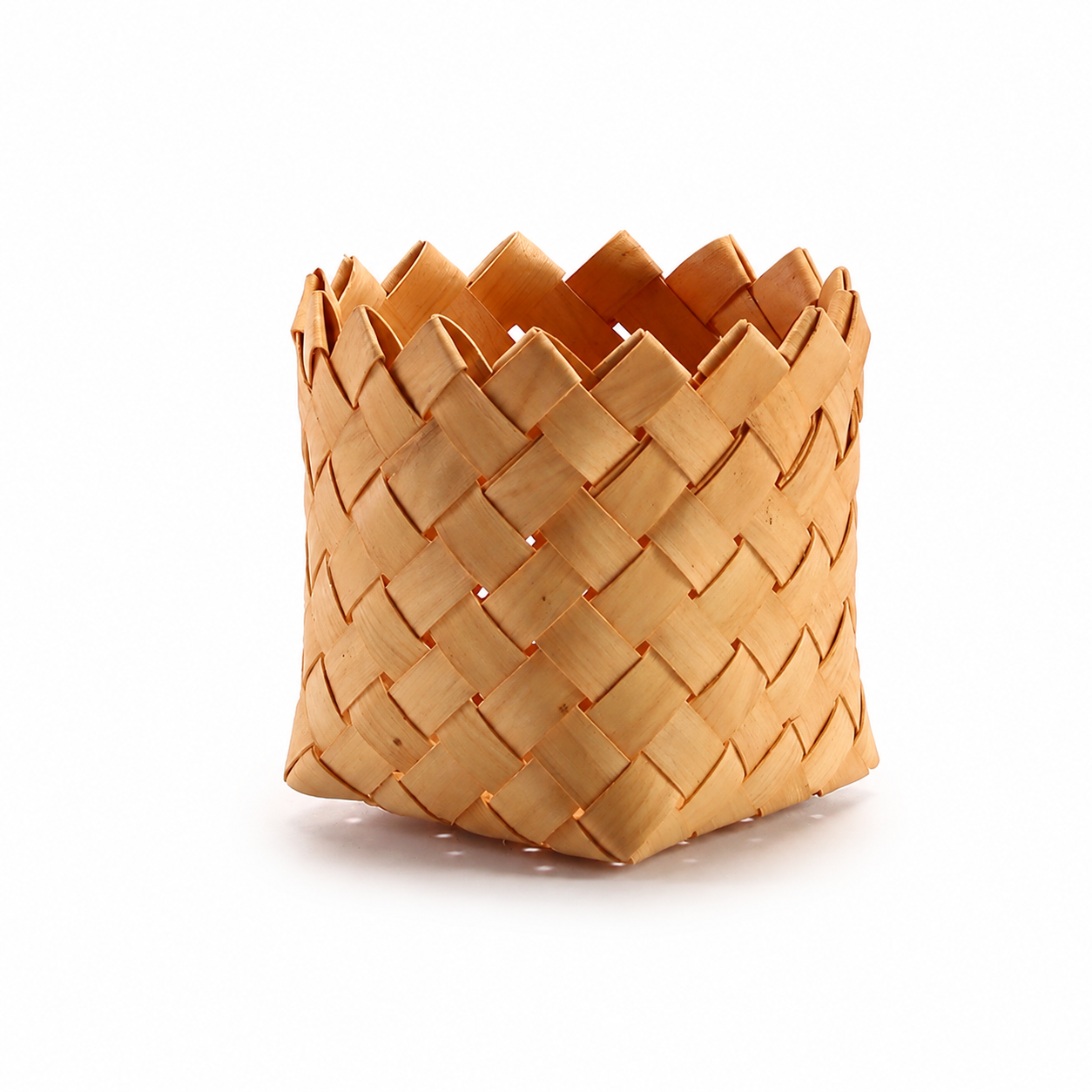 Handwoven Wooden Chip Basket with Handle