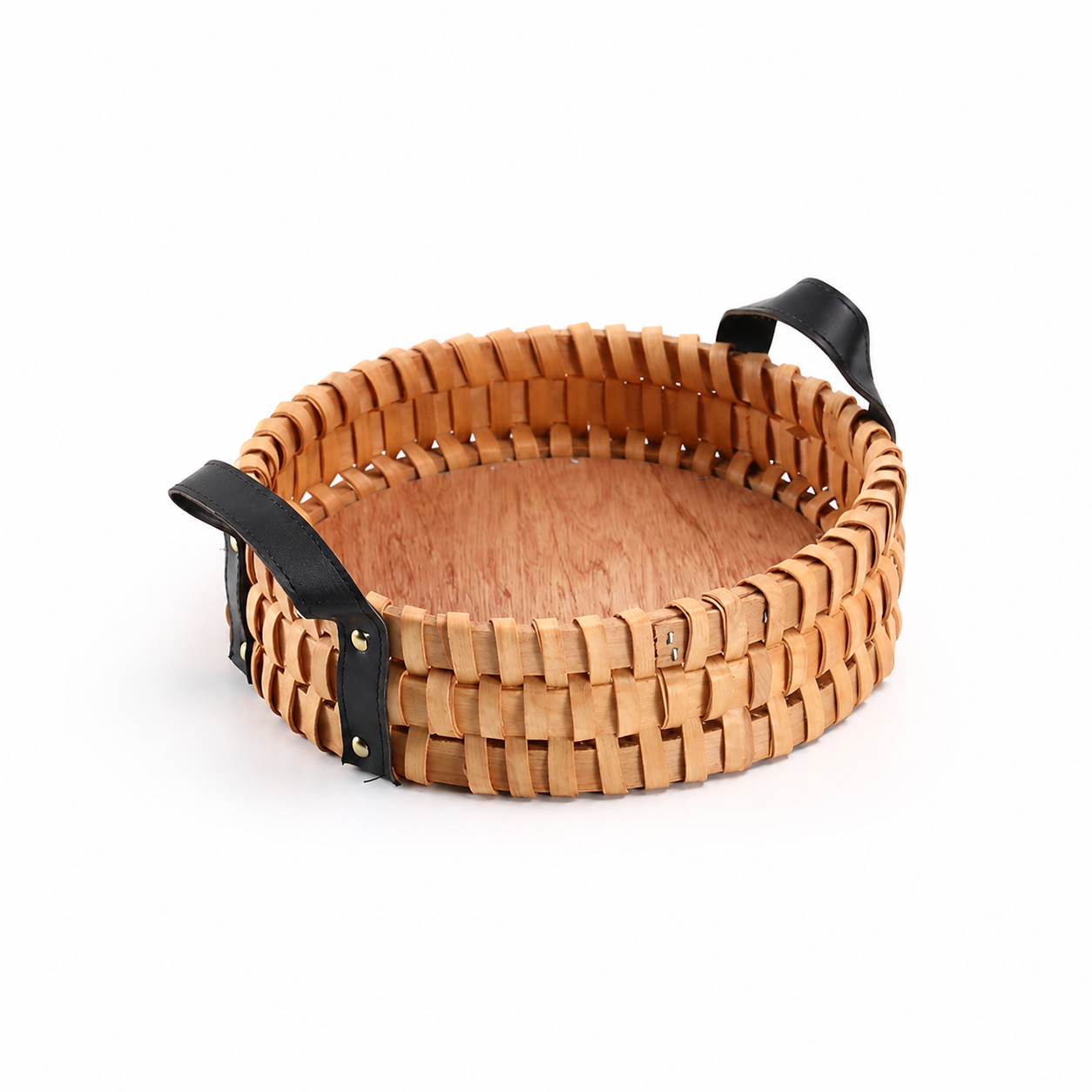Round Wooden Woven Serving Basket with Handles
