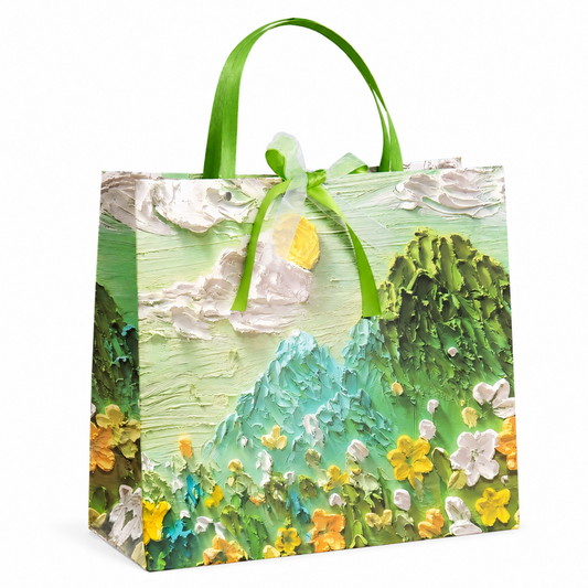 Green Mountain Landscape Print Gift Bag with Bow