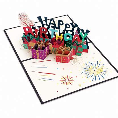 3D Fireworks Happy Birthday Pop-Up Greeting Card