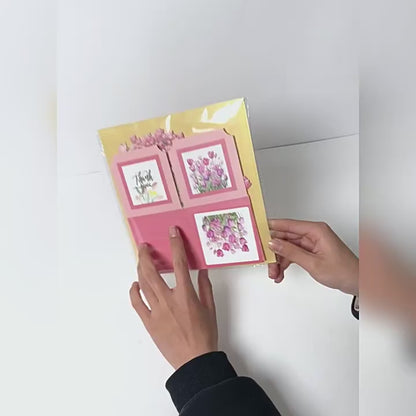 3D Pink Tulip Garden Pop-Up Thank You Card with Envelope